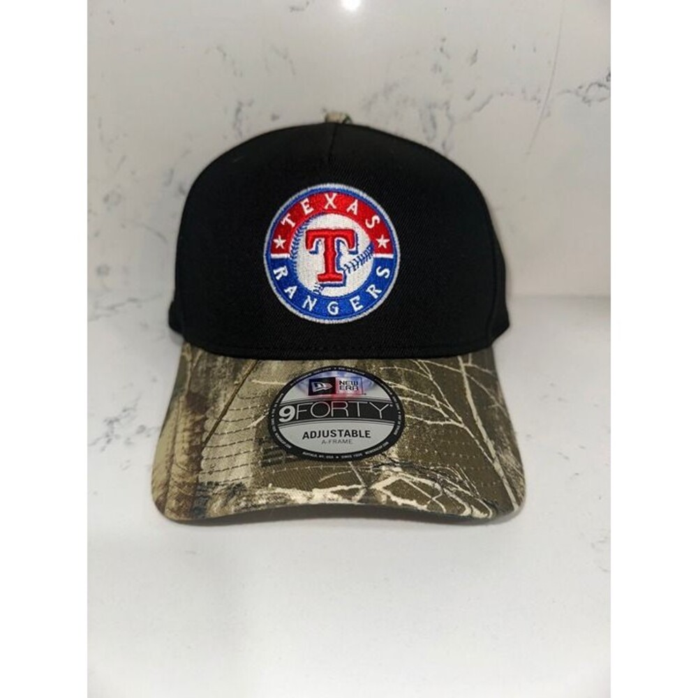 New Era Texas Rangers Exclusive Real Tree 9FORTY A-Frame Snapback Black Hat Cap